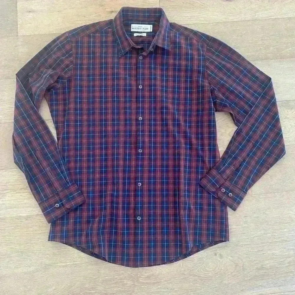 Mizzen + Main Mens Plaid Button Down XXL Trim Fit  Red Blue